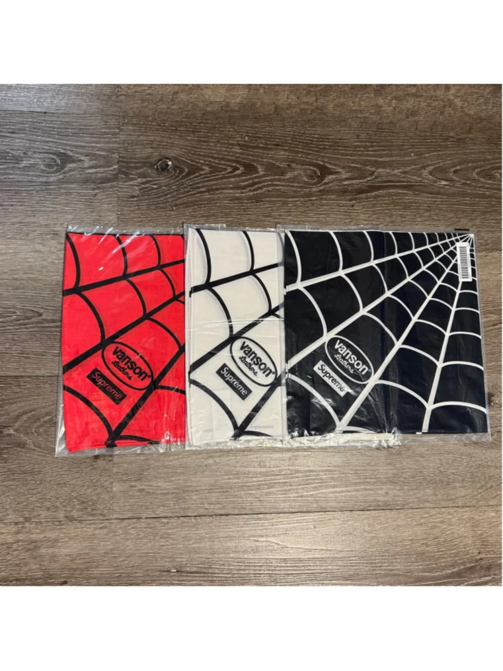 Supreme X Vanson Leathers X Spider-Man Bandana Black White Red Set Of 3 Bundle